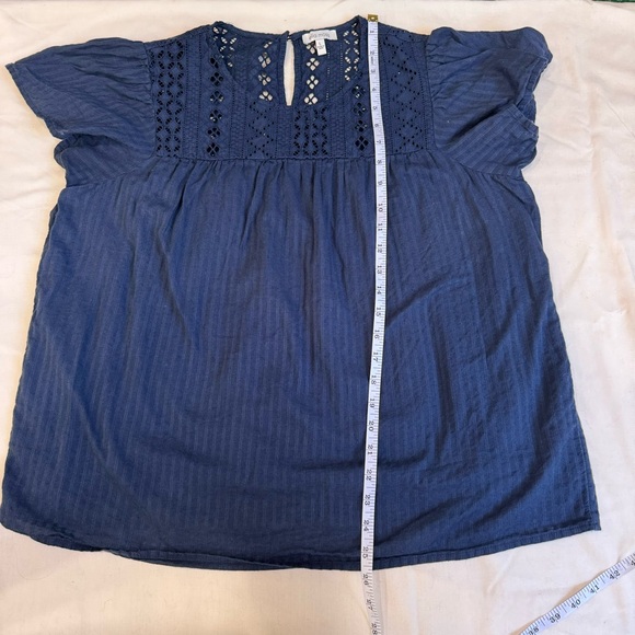 ELLA MOSS Brianne Navy Blue 100% Cotton Eyelet Peasant Top Size Large - Picture 8 of 9